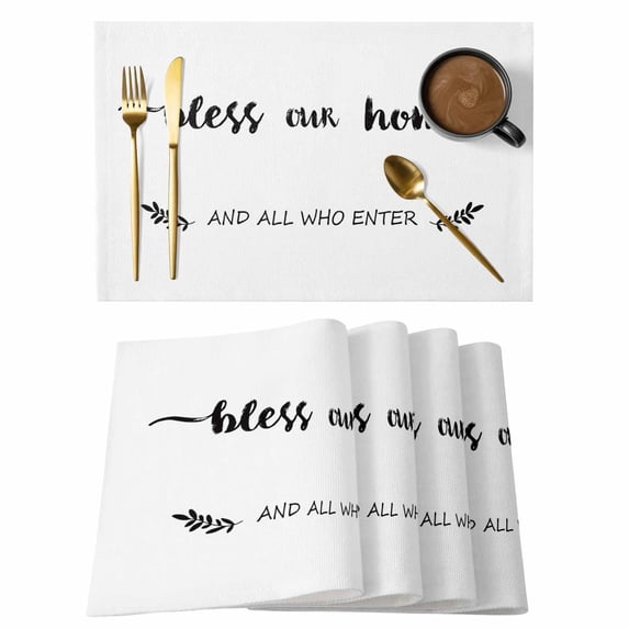Placemat Set of 4 Bless Our Home Placemats for Dining Table Retro Wood Grain Country Style Washable Table Mats for Kitchen and Party Decor Indoor & Outdoor Use