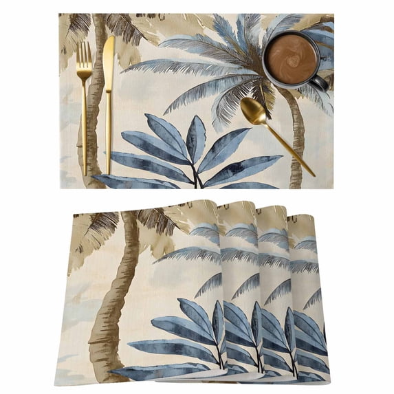 Placemat Set of 4 Blue Palm Tree Placemats for Dining Table Vintage Watercolor Tree Washable Table Mats for Kitchen and Party Decor Indoor & Outdoor Use