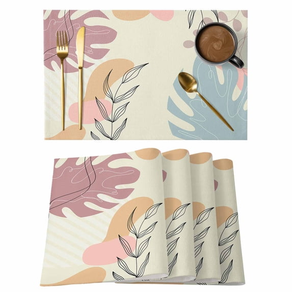Placemat Set of 4 Boho Abstract Placemats for Dining Table Geometric Morandi Color Minimalist Washable Table Mats for Kitchen and Party Decor Indoor & Outdoor Use