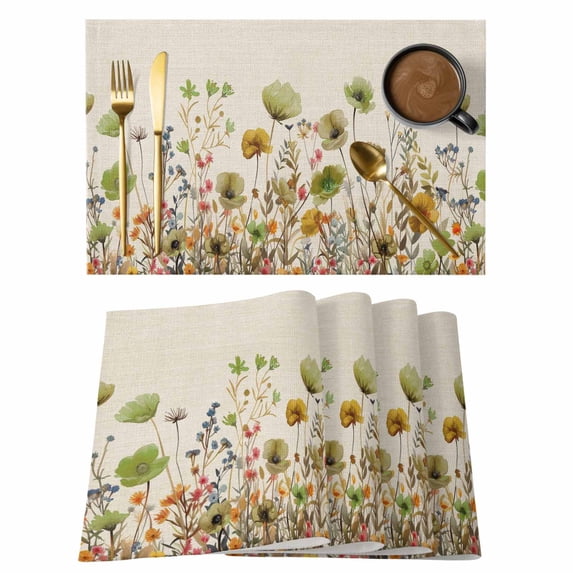 Placemat Set of 4 Green Flower Floral Leaves Placemats for Dining Table Branch Plant Nature Washable Table Mats for Kitchen and Party Decor Indoor & Outdoor Use