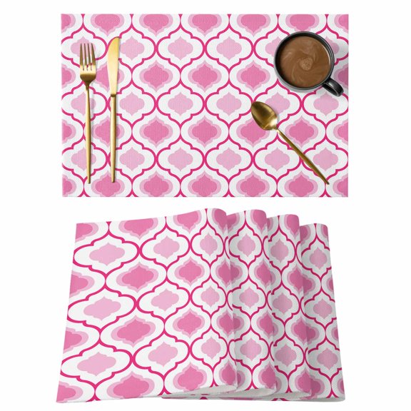 Placemat Set of 4 Moroccan Pattern Placemats for Dining Table Geometric Trellis Pink Washable Table Mats for Kitchen and Party Decor Indoor & Outdoor Use