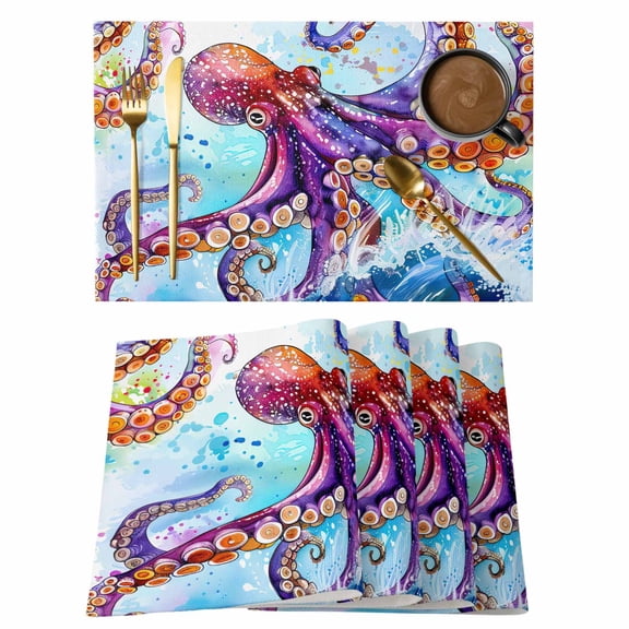 Placemat Set of 4 Octopus Tentacles Placemats for Dining Table Sea Ocean Animal Underwater Marine Life Washable Table Mats for Kitchen and Party Decor Indoor & Outdoor Use