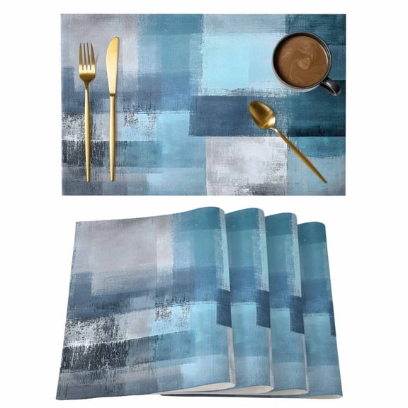 Placemat Set of 4 Ombre Teal Blue Painting Placemats for Dining Table Abstract Art Washable Table Mats for Kitchen and Party Decor Indoor & Outdoor Use
