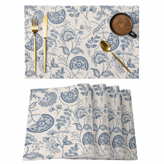 Placemat Set of 4 Pastoral Flower Blue Placemats for Dining Table Farmhouse Floral Washable Table Mats for Kitchen and Party Decor Indoor & Outdoor Use