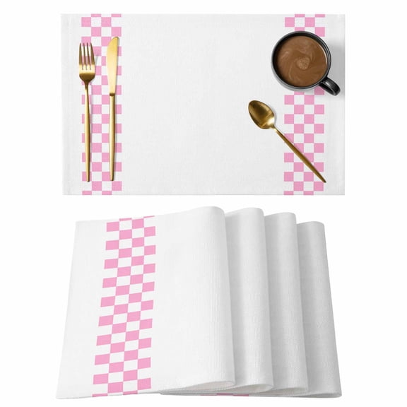 Placemat Set of 4 Pink Check Plaid Placemats for Dining Table Buffalo Farmhouse Style Pattern Washable Table Mats for Kitchen and Party Decor Indoor & Outdoor Use