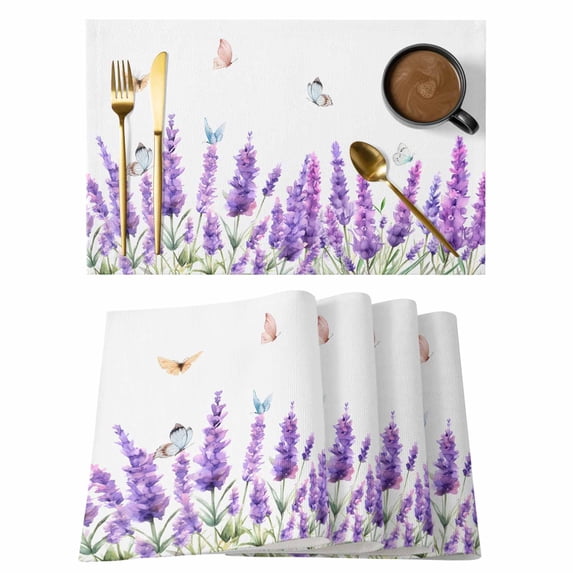 Placemat Set of 4 Purple Lavender Butterfly Placemats for Dining Table Flower Floral Branch Washable Table Mats for Kitchen and Party Decor Indoor & Outdoor Use