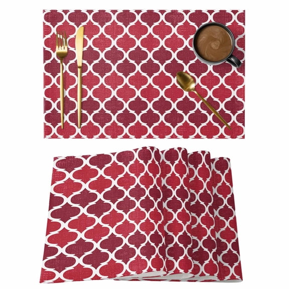 Placemat Set of 4 Retro Moroccan Design Placemats for Dining Table Red Geometric Pattern Washable Table Mats for Kitchen and Party Decor Indoor & Outdoor Use