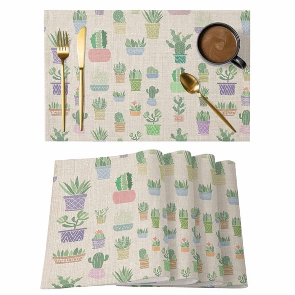 Placemat Set of 4 Succulents Oasis Cactus Placemats for Dining Table Spring Plant Washable Table Mats for Kitchen and Party Decor Indoor & Outdoor Use
