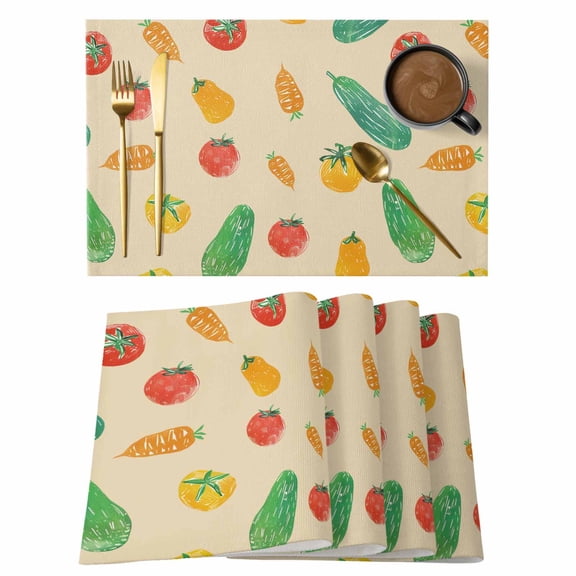Placemat Set of 4 Tomato Carrot Placemats for Dining Table Hand Drawn Vegetable Beige Washable Table Mats for Kitchen and Party Decor Indoor & Outdoor Use