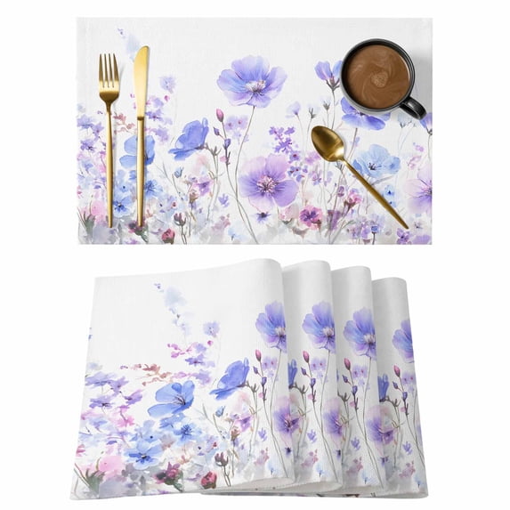 Placemat Set of 4 Watercolor Flower Lavender Placemats for Dining Table Spring Idyllic Washable Table Mats for Kitchen and Party Decor Indoor & Outdoor Use