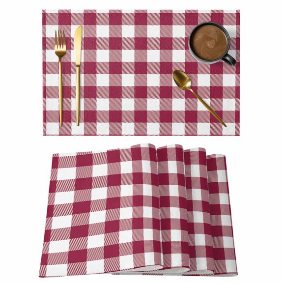 Placemat Set of 4 Wine Red Buffalo Check Plaid Placemats for Dining Table Farmhouse Style Washable Table Mats for Kitchen and Party Decor Indoor & Outdoor Use