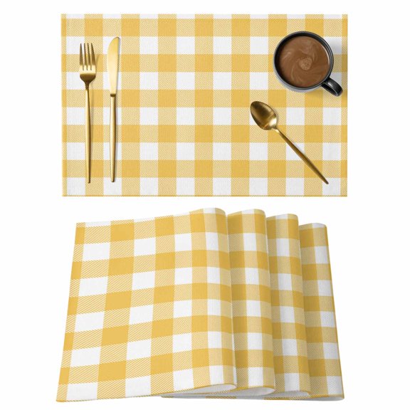 Placemat Set of 4 Yellow Buffalo Check Plaid Placemats for Dining Table Farmhouse Style Washable Table Mats for Kitchen and Party Decor Indoor & Outdoor Use