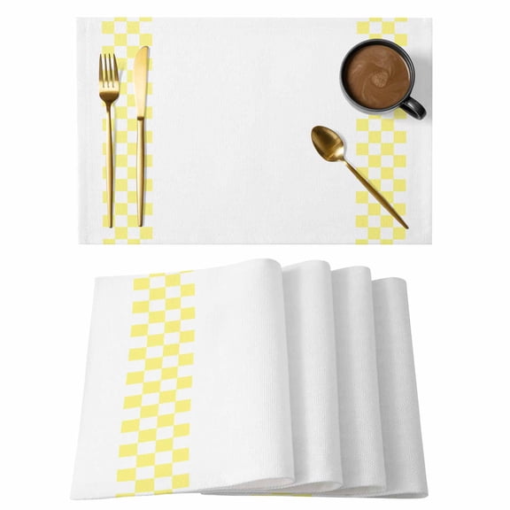 Placemat Set of 4 Yellow Check Plaid Placemats for Dining Table Buffalo Farmhouse Style Pattern Washable Table Mats for Kitchen and Party Decor Indoor & Outdoor Use