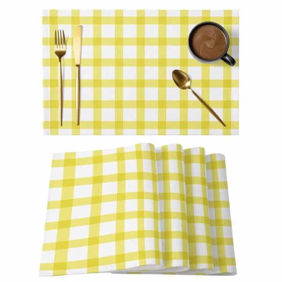Placemat Set of 4 Yellow Check Plaid Placemats for Dining Table Buffalo Farmhouse Washable Table Mats for Kitchen and Party Decor Indoor & Outdoor Use