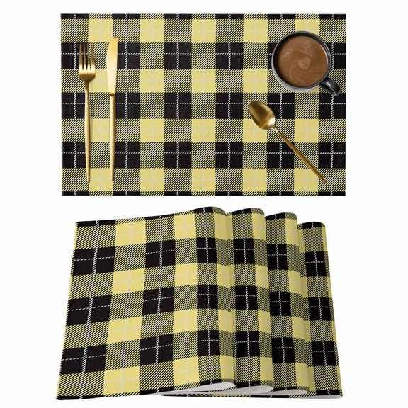 Placemat Set of 4 Yellow Check Plaid Placemats for Dining Table Geometric Pattern Washable Table Mats for Kitchen and Party Decor Indoor & Outdoor Use