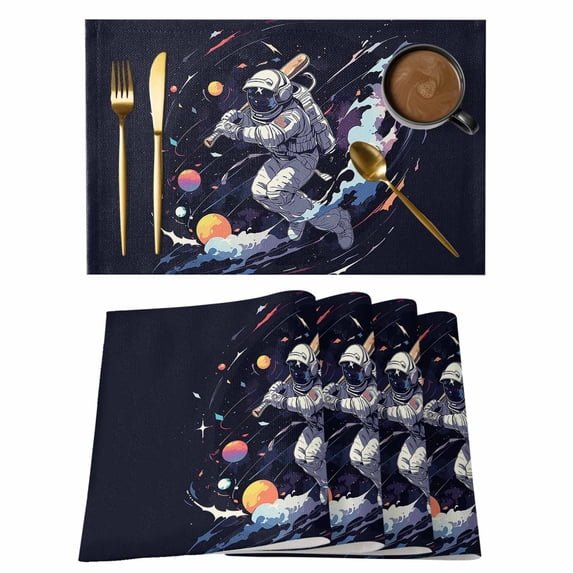 Placemat Set of 6 Astronaut Galaxies Clouds Placemats for Dining Table Sporty Style Baseball Washable Table Mats for Kitchen and Party Decor Indoor & Outdoor Use