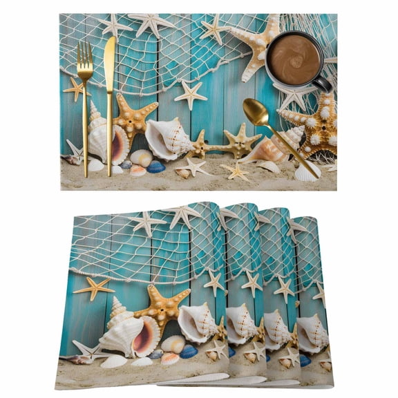 Placemat Set of 6 Beach SeaTheme Placemats for Dining Table Starfish Seashell Nautical Washable Table Mats for Kitchen and Party Decor Indoor & Outdoor Use
