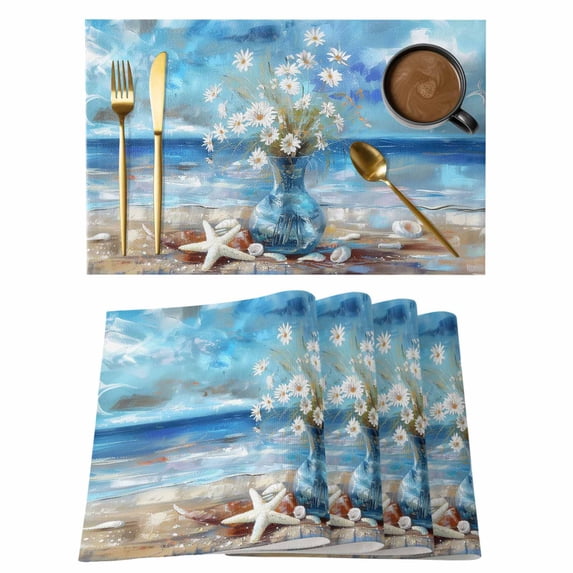 Placemat Set of 6 Daisy Vase Placemats for Dining Table Starfish Abstract Painting Washable Table Mats for Kitchen and Party Decor Indoor & Outdoor Use