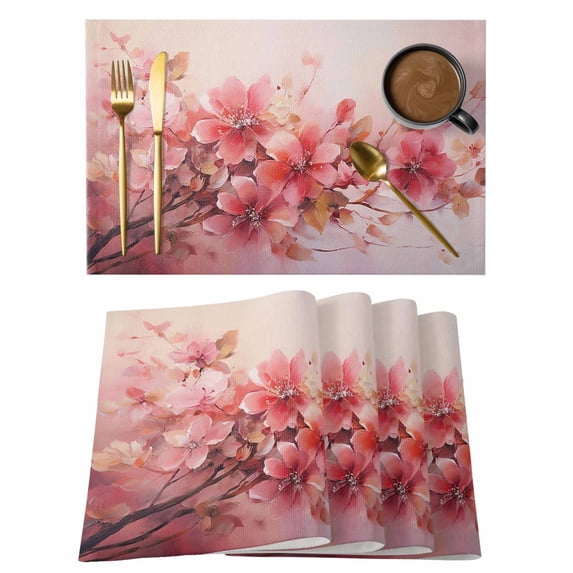 Placemat Set of 6 Flower Floral Placemats for Dining Table Watercolor Modern Abstract Washable Table Mats for Kitchen and Party Decor Indoor & Outdoor Use