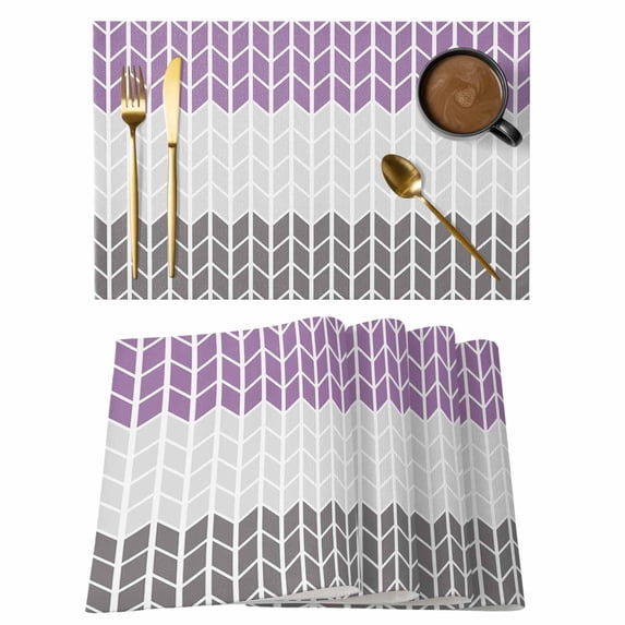 Placemat Set of 6 Geometric Chevron Purple Placemats for Dining Table White Stripes Washable Table Mats for Kitchen and Party Decor Indoor & Outdoor Use