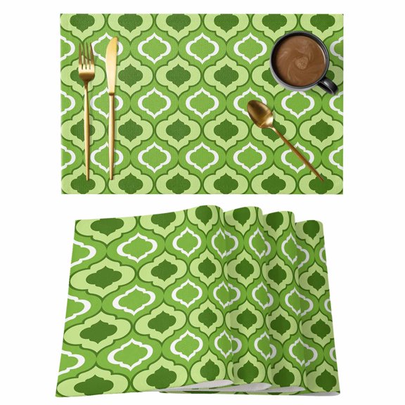 Placemat Set of 6 Moroccan Pattern Placemats for Dining Table Green Geometric Trellis Washable Table Mats for Kitchen and Party Decor Indoor & Outdoor Use