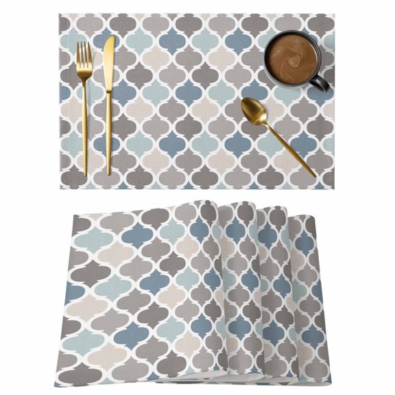 Placemat Set of 6 Retro Moroccan Lattice Placemats for Dining Table Geometric Classic Quatrefoil Trellis Washable Table Mats for Kitchen and Party Decor Indoor & Outdoor Use