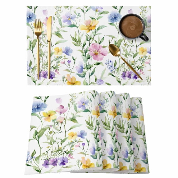 Placemat Set of 6 Watercolor Flower Leaf Placemats for Dining Table Spring Country Washable Table Mats for Kitchen and Party Decor Indoor & Outdoor Use