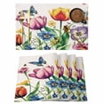 thumbnail image 1 of Placemat Set of 6 Yellow Pink Tulips Placemats for Dining Table Wildflowers Butterfly Washable Table Mats for Kitchen and Party Decor Indoor & Outdoor Use, 1 of 8