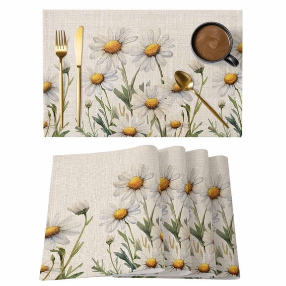 Placemat Set of 4 Daisy Pastoral Placemats for Dining Table Spring Art Washable Table Mats for Kitchen and Party Decor Indoor & Outdoor Use