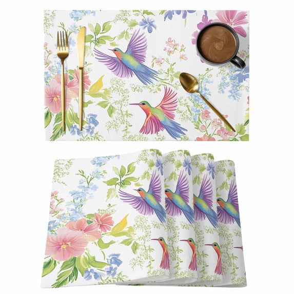 Placemat Set of 4 Flower Bird Placemats for Dining Table Spring Scenery Washable Table Mats for Kitchen and Party Decor Indoor & Outdoor Use