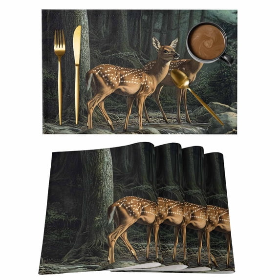 Placemat Set of 4 Nature Forest Forest Placemats for Dining Table Animal River Washable Table Mats for Kitchen and Party Decor Indoor & Outdoor Use