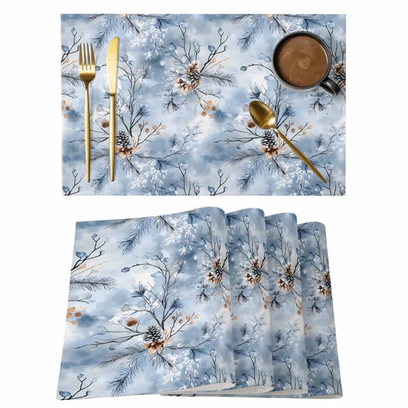 Placemat Set of 4 Pine Cone Placemats for Dining Table Blue Leaves Washable Table Mats for Kitchen and Party Decor Indoor & Outdoor Use
