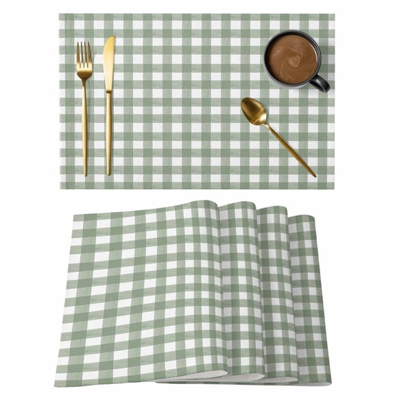 Placemat Set of 4 Sage Green Plaid Placemats for Dining Table Check Plaid Washable Table Mats for Kitchen and Party Decor Indoor & Outdoor Use