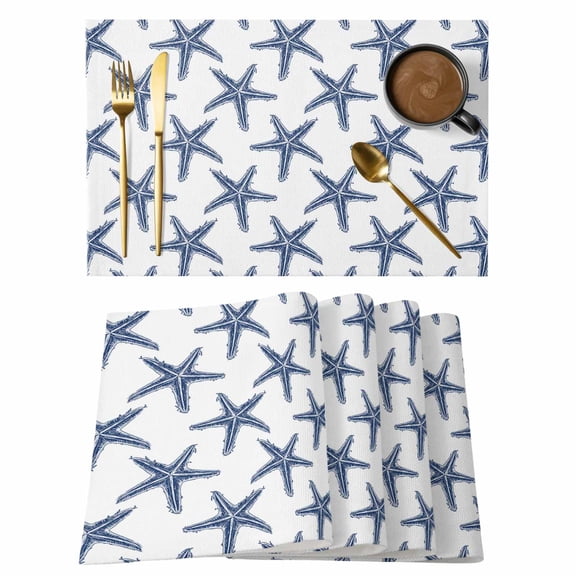 Placemat Set of 4 Summer Starfish Placemats for Dining Table Beach Navy Blue Washable Table Mats for Kitchen and Party Decor Indoor & Outdoor Use