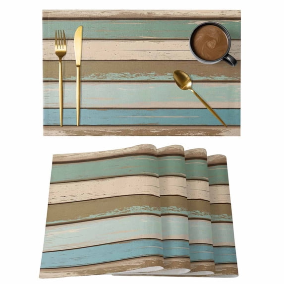 Placemat Set of 4 Teal Blue Wood Grain Placemats for Dining Table Rustic Wooden Washable Table Mats for Kitchen and Party Decor Indoor & Outdoor Use
