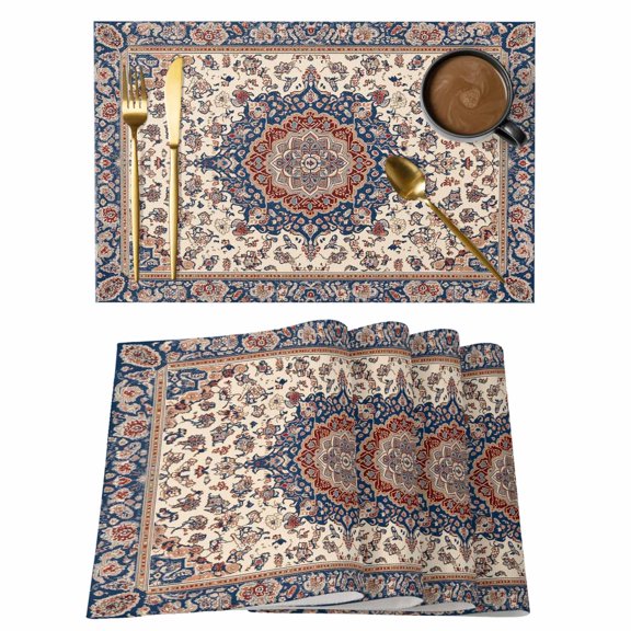 Placemat Set of 4 Vintage Floral Placemats for Dining Table Retro Accent Boho Washable Table Mats for Kitchen and Party Decor Indoor & Outdoor Use