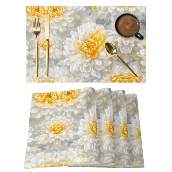Placemat Set of 4 Yellow Floral Placemats for Dining Table Spring Flower Washable Table Mats for Kitchen and Party Decor Indoor & Outdoor Use