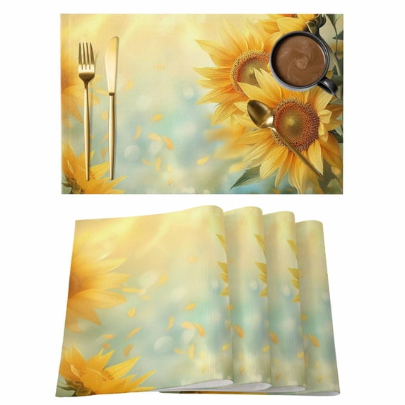 Placemat Set of 4 Yellow Sunflower Placemats for Dining Table Floral Washable Table Mats for Kitchen and Party Decor Indoor & Outdoor Use