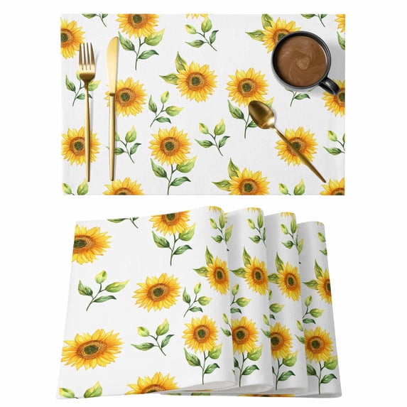 Placemat Set of 4 Yellow Sunflowers Placemats for Dining Table Spring Idyllic Washable Table Mats for Kitchen and Party Decor Indoor & Outdoor Use