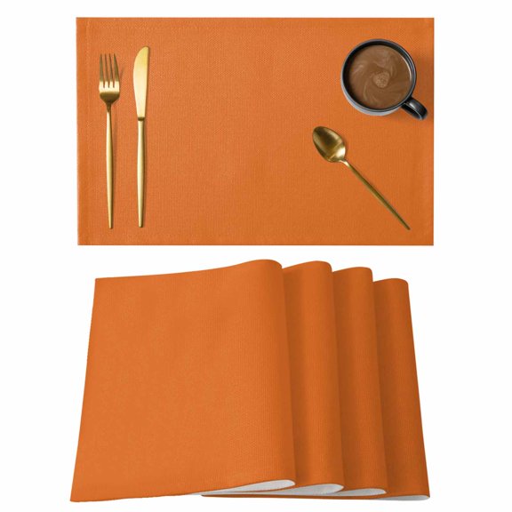 Placemat Set of 6 Bright Orange Placemats for Dining Table Solid Color Washable Table Mats for Kitchen and Party Decor Indoor & Outdoor Use