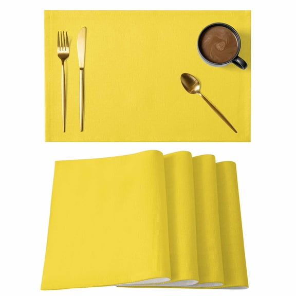 Placemat Set of 6 Bright Yellow Placemats for Dining Table Solid Color Washable Table Mats for Kitchen and Party Decor Indoor & Outdoor Use