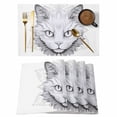 thumbnail image 1 of Placemat Set of 6 Cat Face Placemats for Dining Table Grey Floral Washable Table Mats for Kitchen and Party Decor Indoor & Outdoor Use, 1 of 8