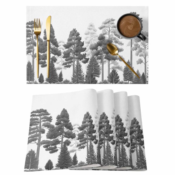 Placemat Set of 6 Forest Tree Placemats for Dining Table Pine Tree Forest Washable Table Mats for Kitchen and Party Decor Indoor & Outdoor Use