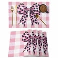 thumbnail image 1 of Placemat Set of 6 Leopard Print Bow Placemats for Dining Table Pink White Check Washable Table Mats for Kitchen and Party Decor Indoor & Outdoor Use, 1 of 8