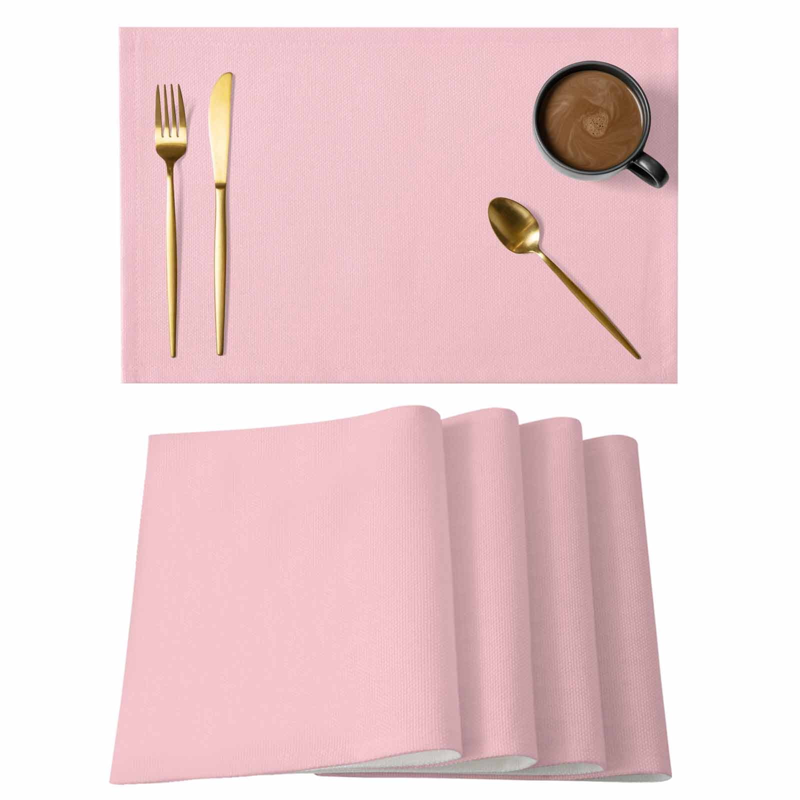 Placemat Set of 6 Pink Placemats for Dining Table Solid Color Pink Washable Table Mats for Kitchen and Party Decor Indoor & Outdoor Use
