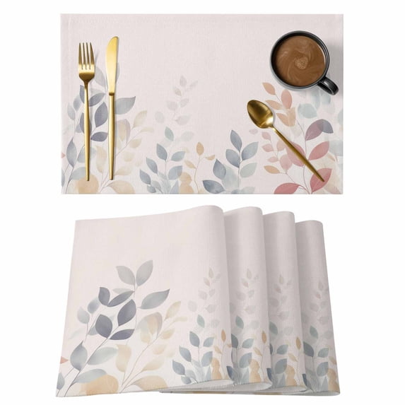 Placemat Set of 6 Plant Leaves Placemats for Dining Table Watercolor Leaves Washable Table Mats for Kitchen and Party Decor Indoor & Outdoor Use