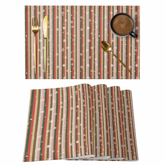 Placemat Set of 6 Stripes Colorful Placemats for Dining Table White Sonowflake Washable Table Mats for Kitchen and Party Decor Indoor & Outdoor Use