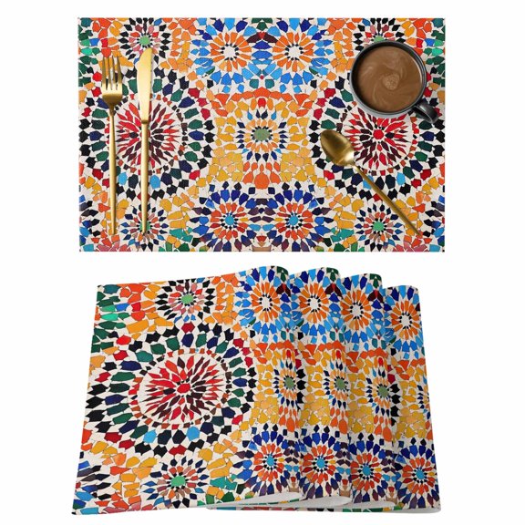 Placemat Set of 6 Vintage Pop Art Placemats for Dining Table Watercolor Washable Table Mats for Kitchen and Party Decor Indoor & Outdoor Use