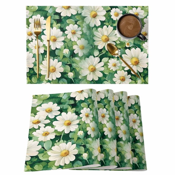 Placemat Set of 6 White Daisies Placemats for Dining Table Spring Garden Washable Table Mats for Kitchen and Party Decor Indoor & Outdoor Use