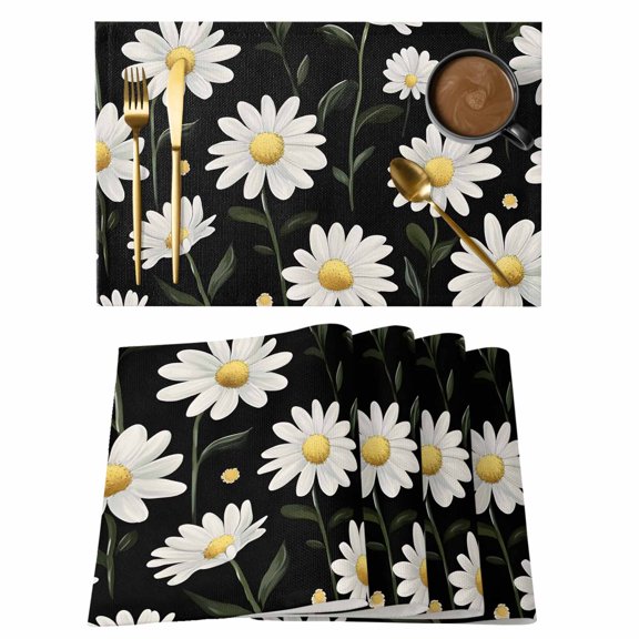 Placemat Set of 6 White Daisy Placemats for Dining Table Flowers Scenery Washable Table Mats for Kitchen and Party Decor Indoor & Outdoor Use